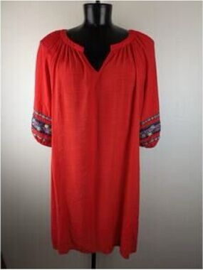 The Pioneer Woman Red Boho Peasant Tunic Dress Embroidered Sleeve XL